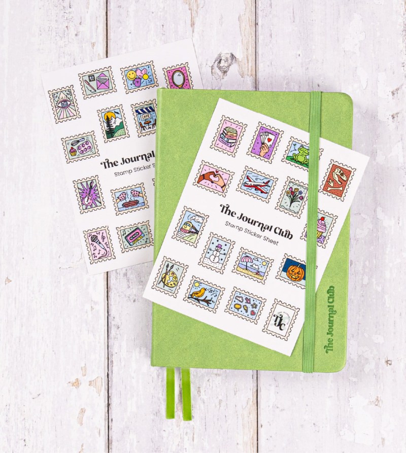 Sticker designs for The Journal Club. Designed by paigecritchley.com