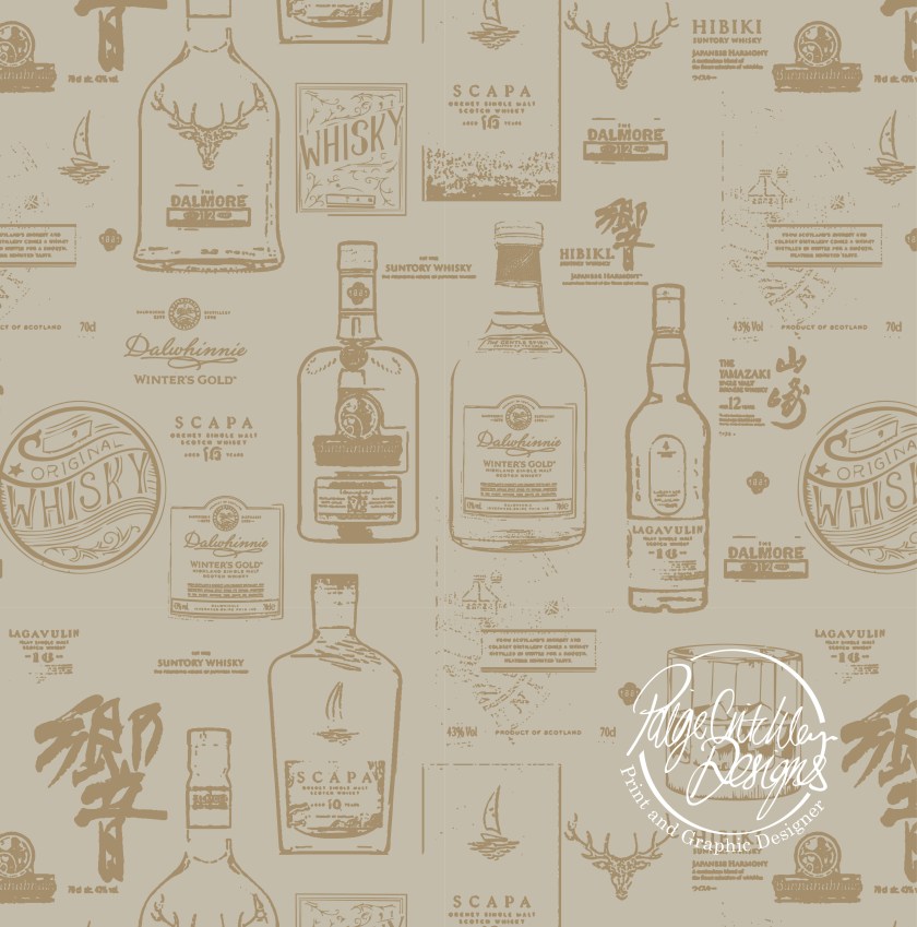 Whisky bottles print Paige Critchley Designs