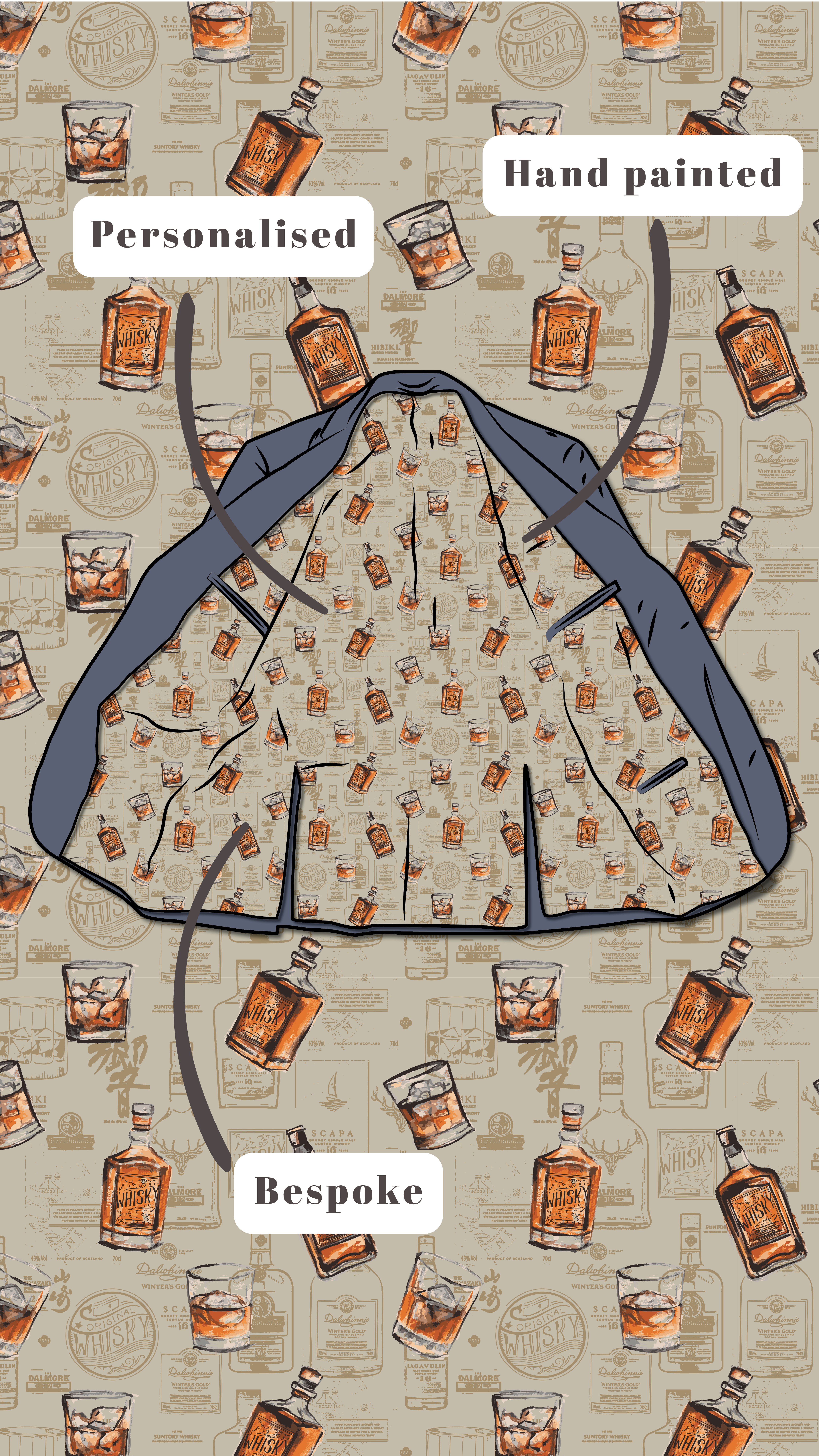 Hand painted bespoke print. Suit lining for wedding. Paige Critchley Designs