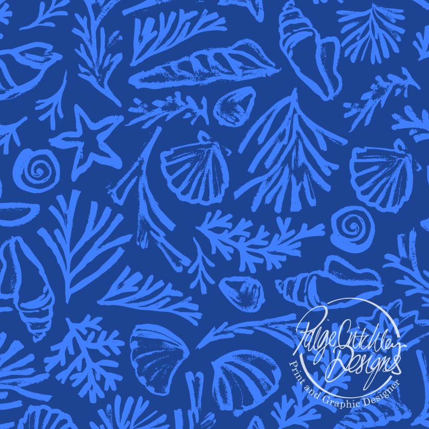 hand painted corals & shells repeatable print design