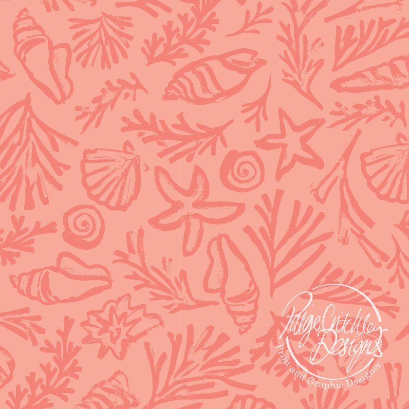 hand painted corals & shells repeatable print design