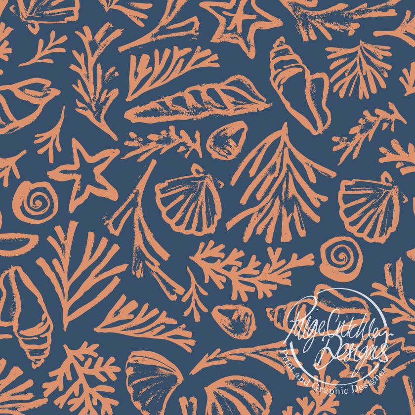 hand painted corals & shells repeatable print design