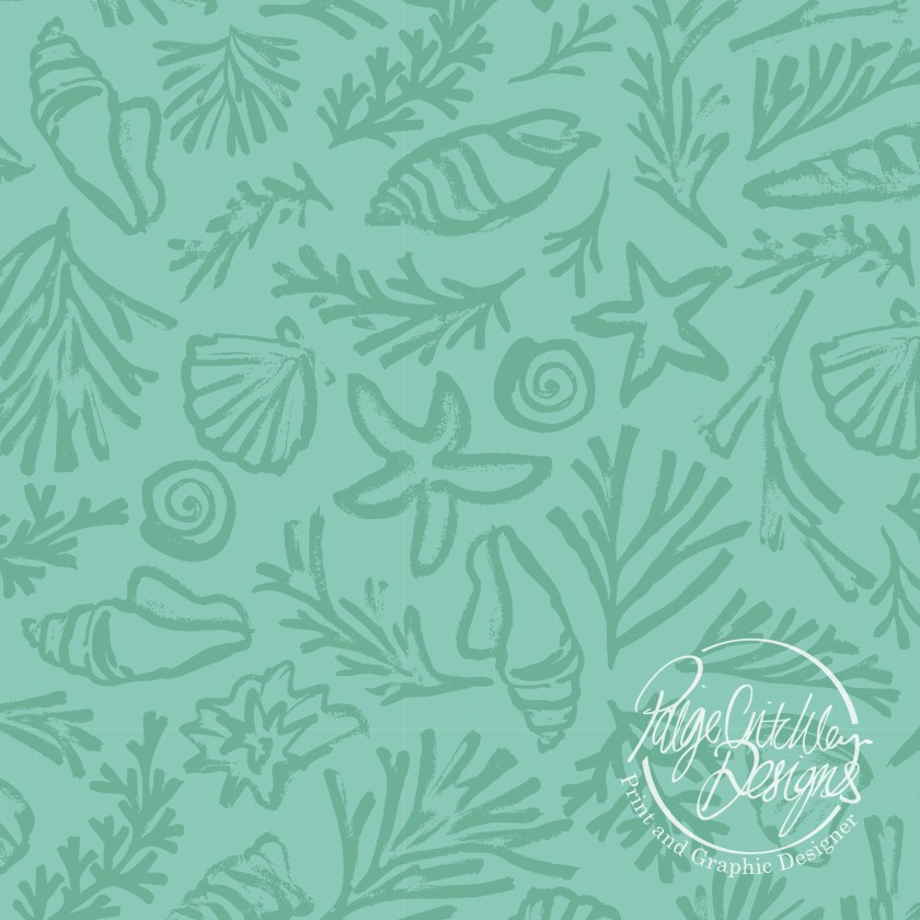 hand painted corals & shells repeatable print design