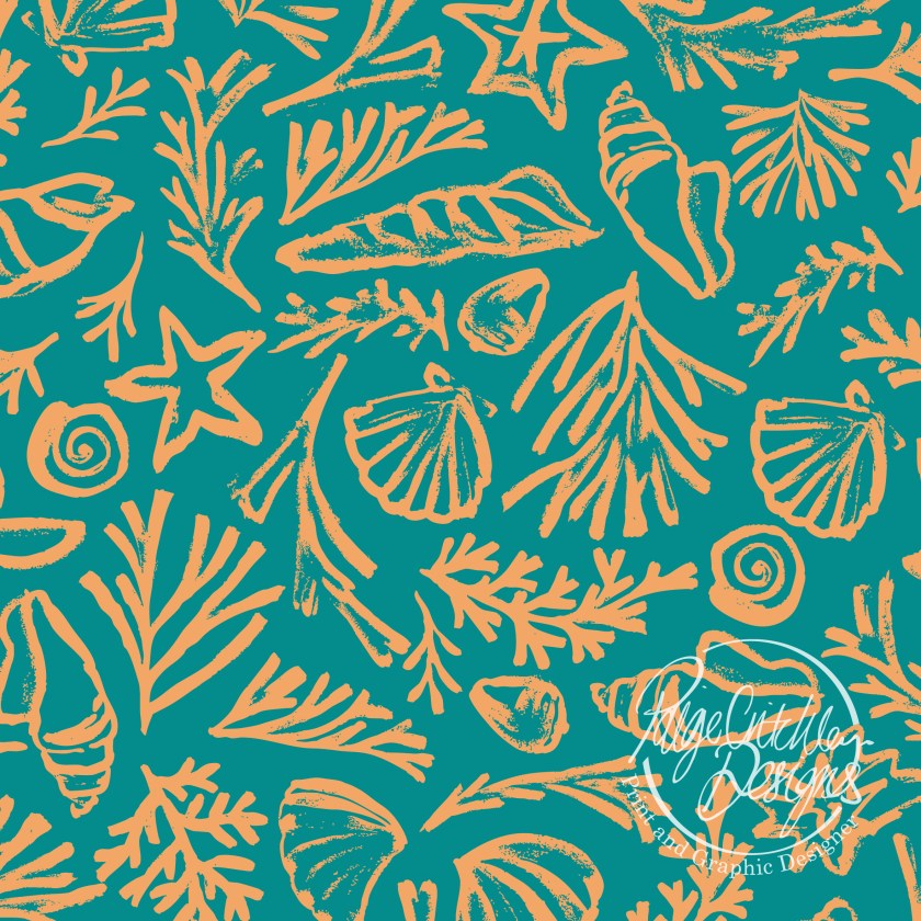 hand painted corals & shells repeatable print design