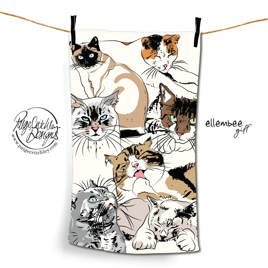 cats tea towel design by paigecritchley.com for Ellembee Gift