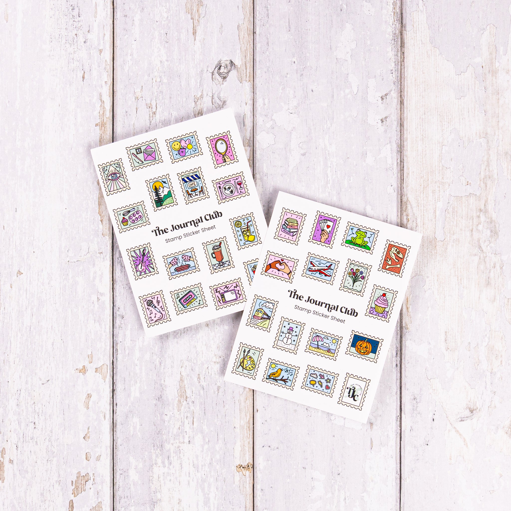 Sticker designs for The Journal Club. Designed by paigecritchley.com