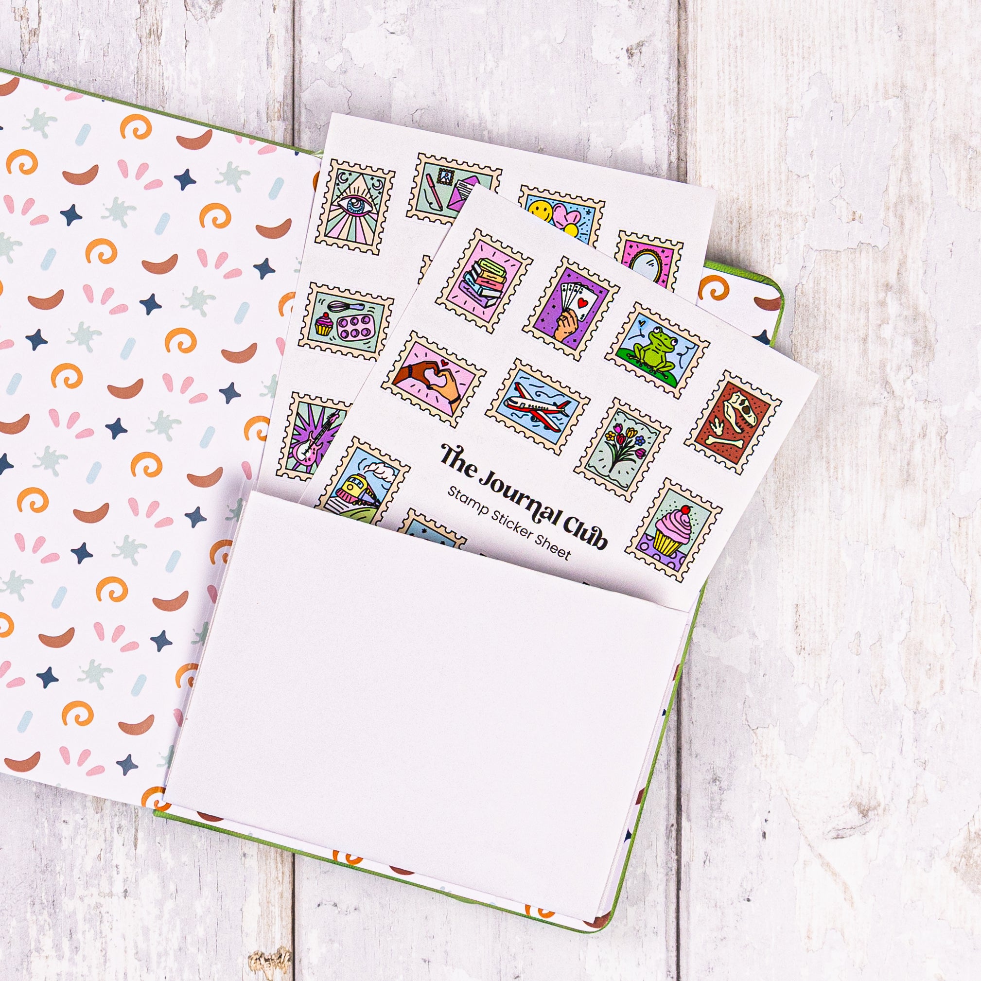 Sticker designs for The Journal Club. Designed by paigecritchley.com