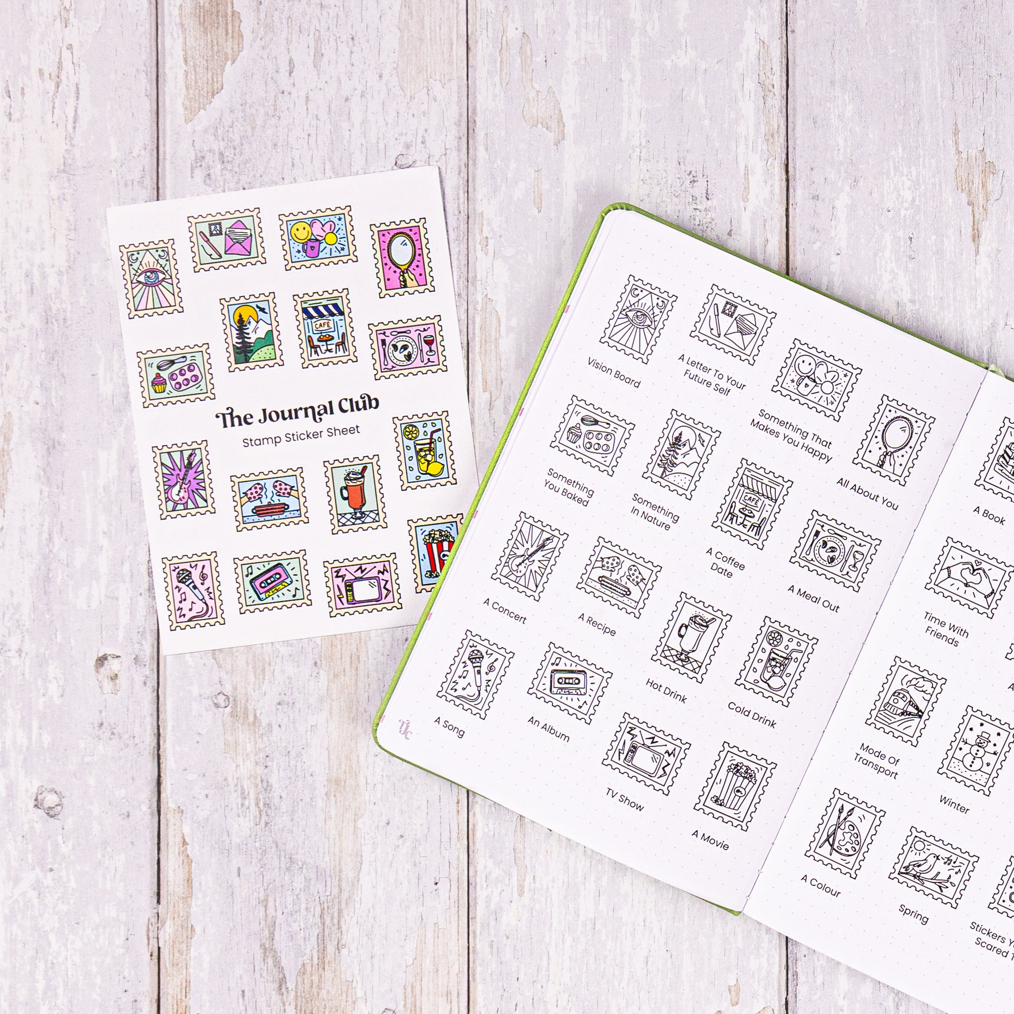 Sticker designs for The Journal Club. Designed by paigecritchley.com