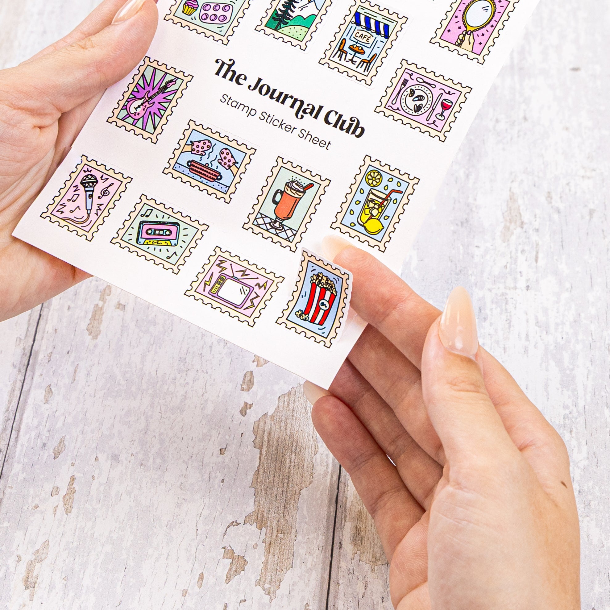 Sticker designs for The Journal Club. Designed by paigecritchley.com