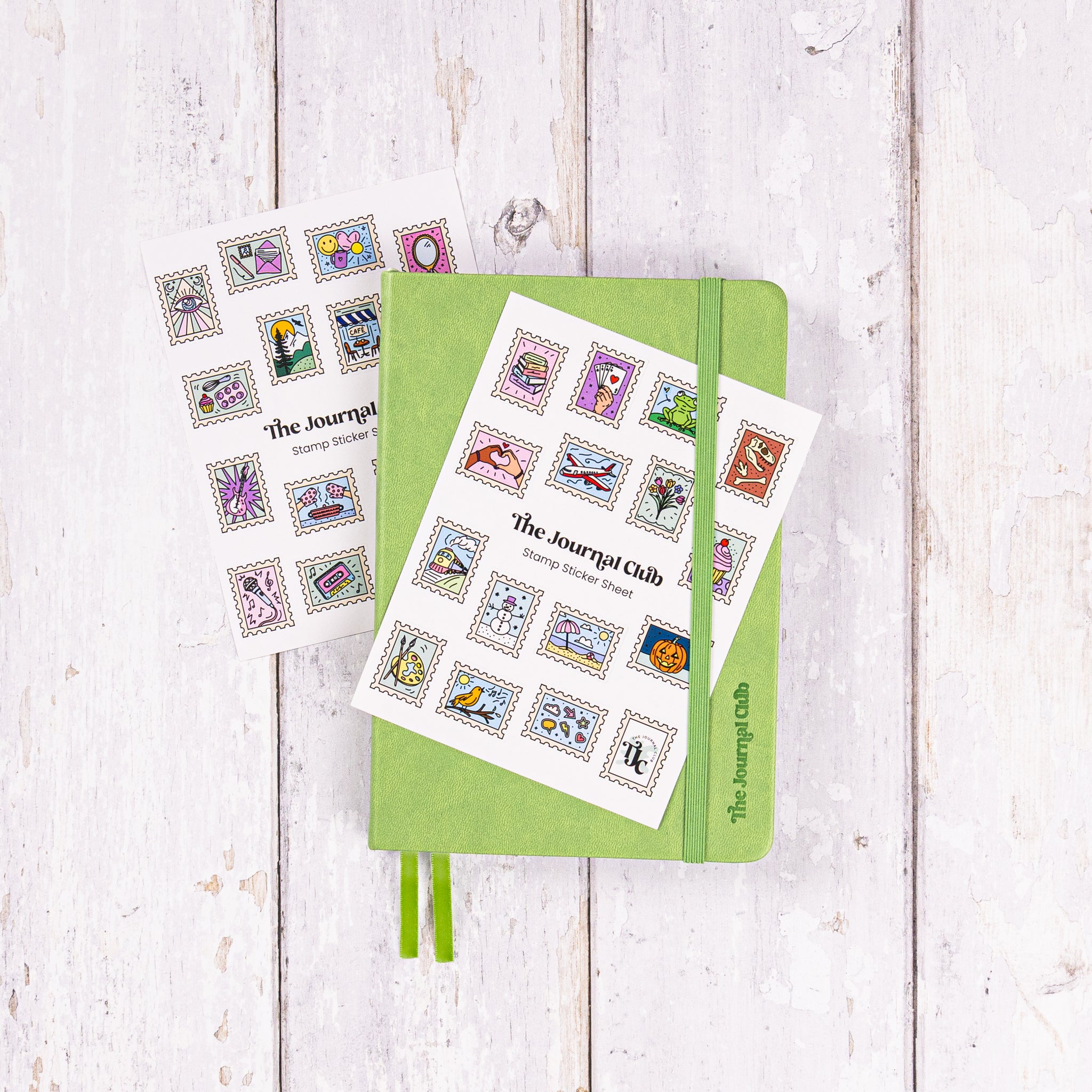 Sticker designs for The Journal Club. Designed by paigecritchley.com