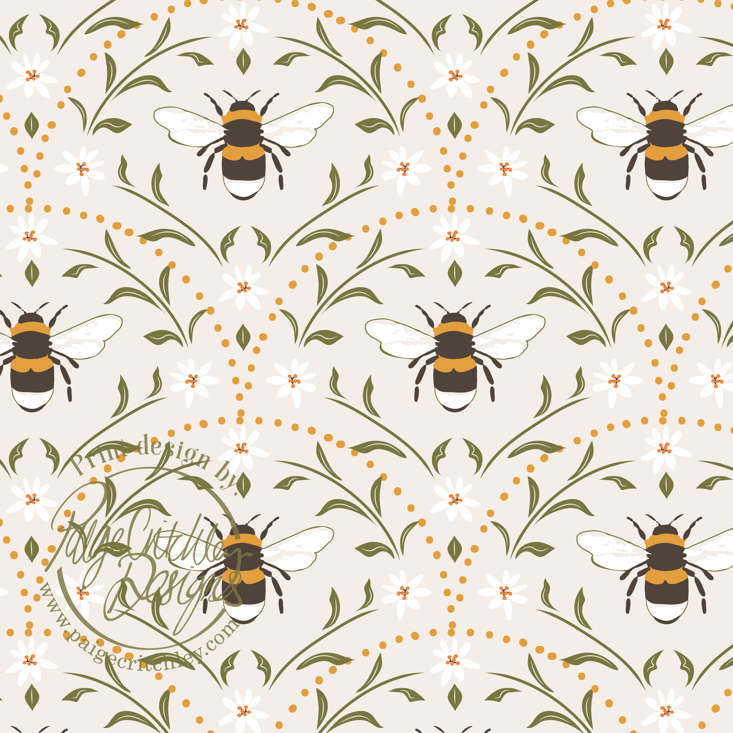 Bees and flowers print design by paigecritchley.com