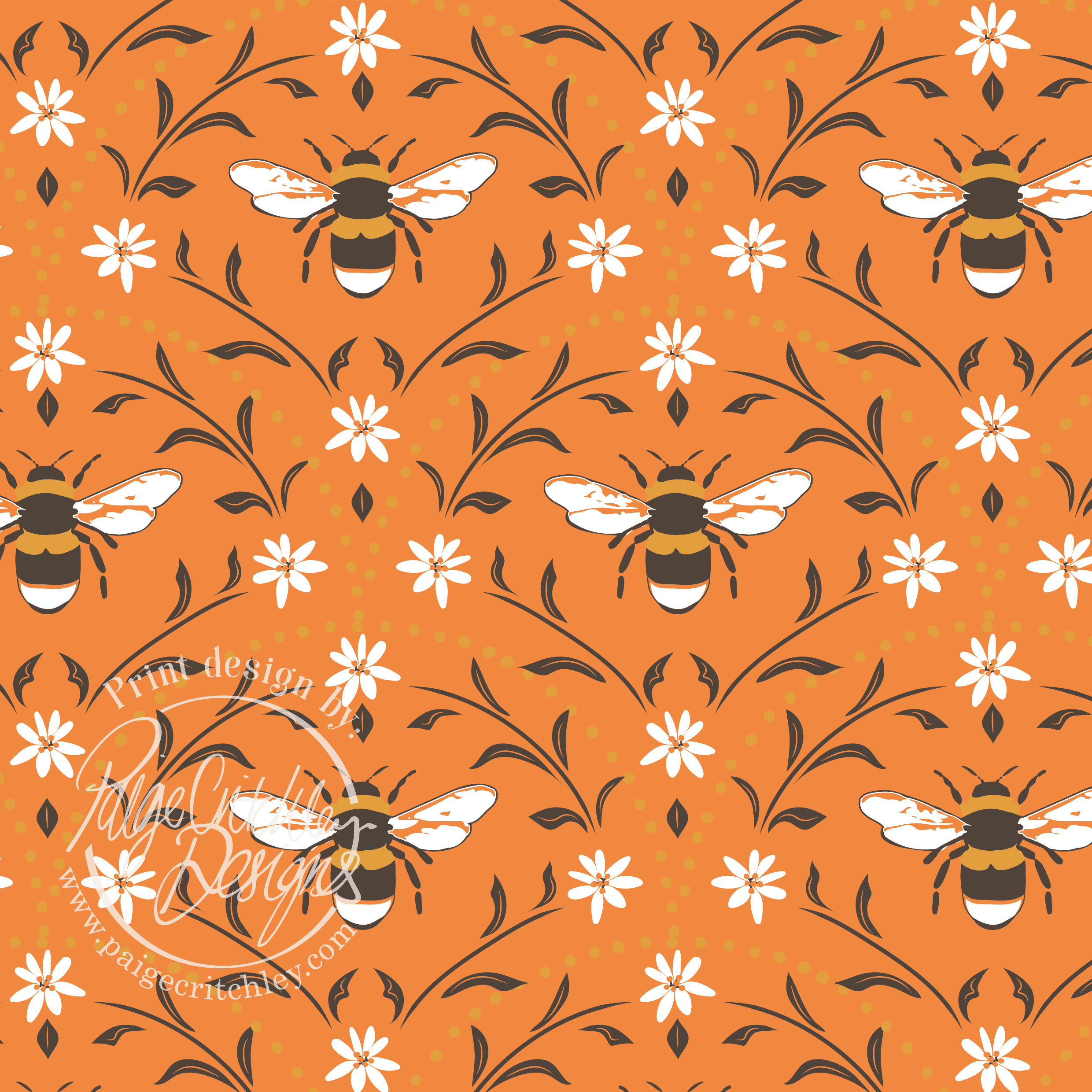 Bees and flowers print design by paigecritchley.com